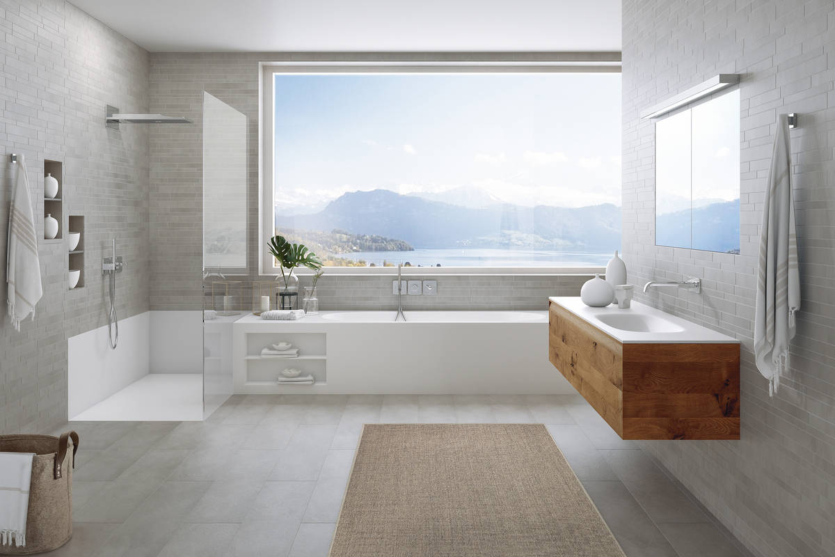 Fugenlos und massgefertigt: Kombinationen aus Corian sind pflegeleicht, hygienisch und dauerhaft. «Purity», Talsee.