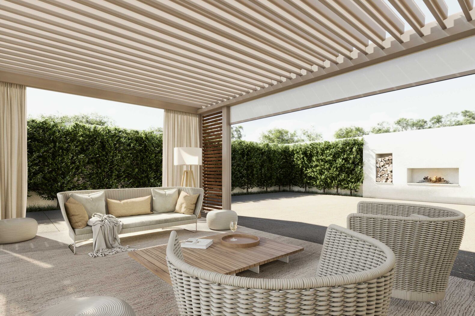 Helle Freude: Aus dem sanften Weiss der Baumwolle oder dem Beige einer Muschel wurde die Inspiration für die Überdachung «Pure Essence» gewonnen. Renson.