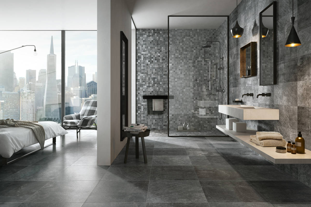 XXL Grossformatplatten «Urban Great», Keramik in Steinoptik aus der Serie «Mile Stone black», Plättlimaxx.