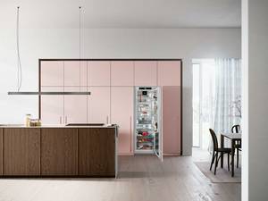 Schön frisch: Mit der «HydroBreeze»-Funktion des Kühlschranks wird bei jeder Türöffnung das Obst und Gemüse im «BioFresh-Safe» mit einem kalten Frischenebel umhüllt. Der Wasserspender «InfinitySpring» sorgt für kaltes und gefiltertes Wasser. Liebherr über Fors AG.