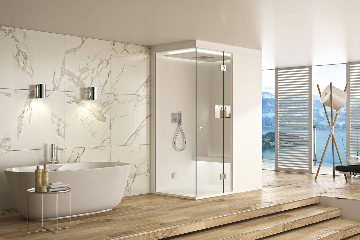 Neben der klassischen Sauna hat Saunabauer Küng jetzt auch Dampfbäder im Sortiment. Dabei setzt das Schweizer Unternehmen ganz auf widerstandsfähige und leicht zu reinigende Mineralwerkstoffe. Küng Wellness.