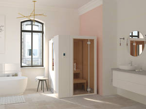 Für besonders enge Einbausituationen gibt es die ausziehbare Sauna «S1» auch als «Extra Small»-Variante. Klafs.