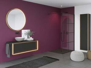 Das Möbelprogramm «Vanity Arteko» ist eine Kombination aus eigenständiger Designsprache und Handwerkskunst: Die Massivholzfront wird von Hand verleimt, mit der Motorsäge bearbeitet, geschliffen und geölt. Jede Front ist ein Unikat. Loosli AG.