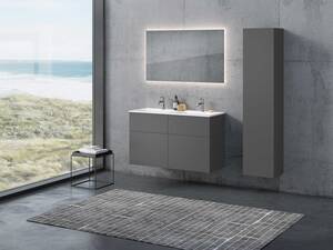 Die umfangreiche Badkollektion «n50» besteht aus Unter- und Wandschränken, Waschtischen sowie beleuchteten Spiegelschränken. Als Oberflächen-Finish stehen die Farben Weiss matt und hochglanz, Graphit matt sowie Walnuss zur Auswahl. www.reuter.com.