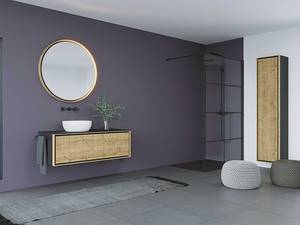 Der Name der Kollektion «Vanity Arteko» ist eine Anlehnung an den 1920er Jahre Stil Art Déco. Für die Fläche zwischen dem feinen Frontrahmen stehen vierzehn Feinsteinzeugfarben oder eine Massivholzfront zur Auswahl. Loosli.