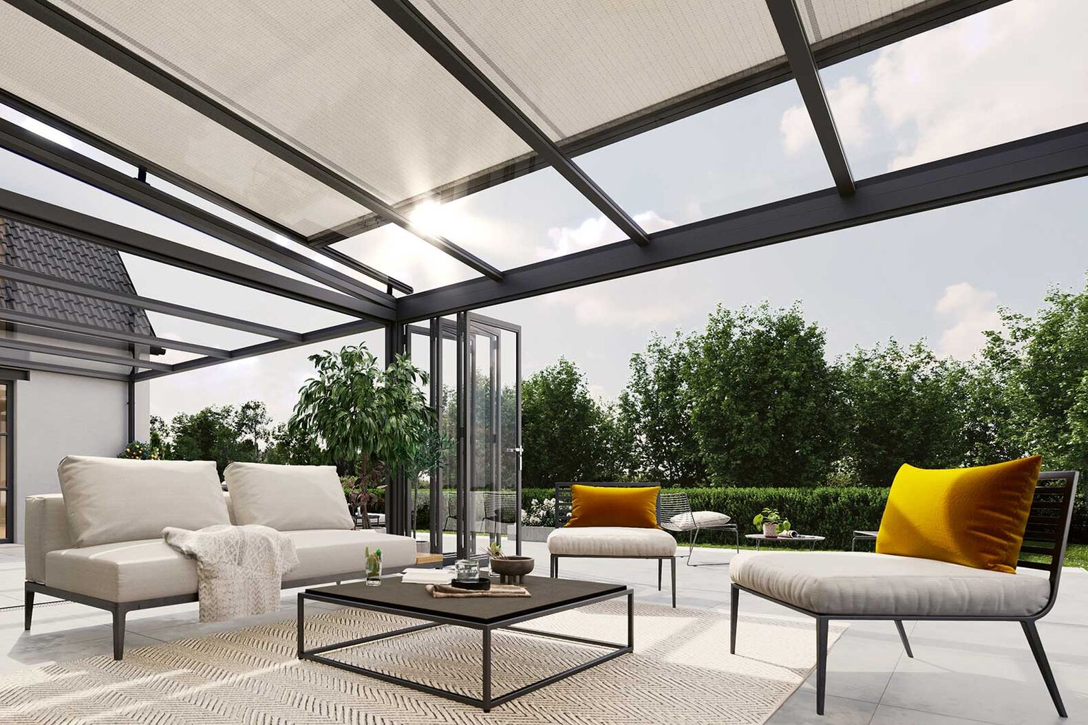 Auf- oder Unterglasmarkisen bieten effektiven Sonnenschutz für Wintergärten oder mit Glas überdachte Terrassen. So bleibt der zusätzliche Wohnraum auch bei grosser Sommerhitze angenehm nutzbar. www.markilux.com