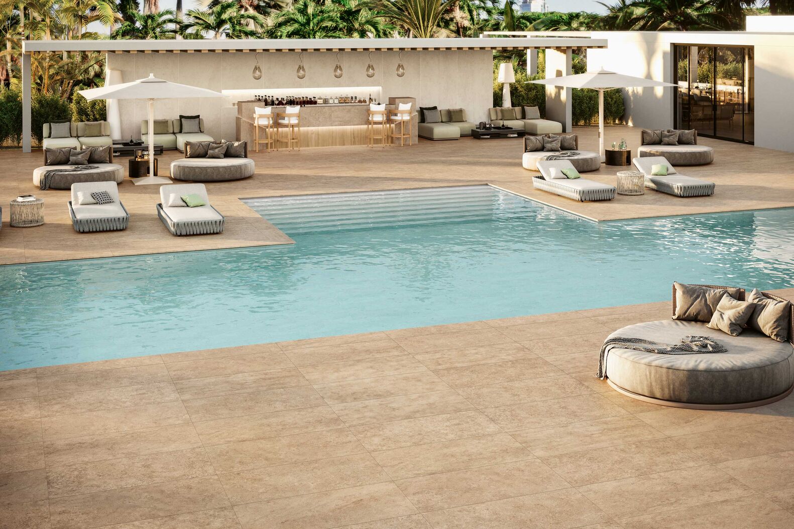 «Lims» heisst dieses helle Feinsteinzeug mit Limestone-Natursteinoptik. Atlas Concorde/Maxxpark AG, www.plaettlimaxx.ch