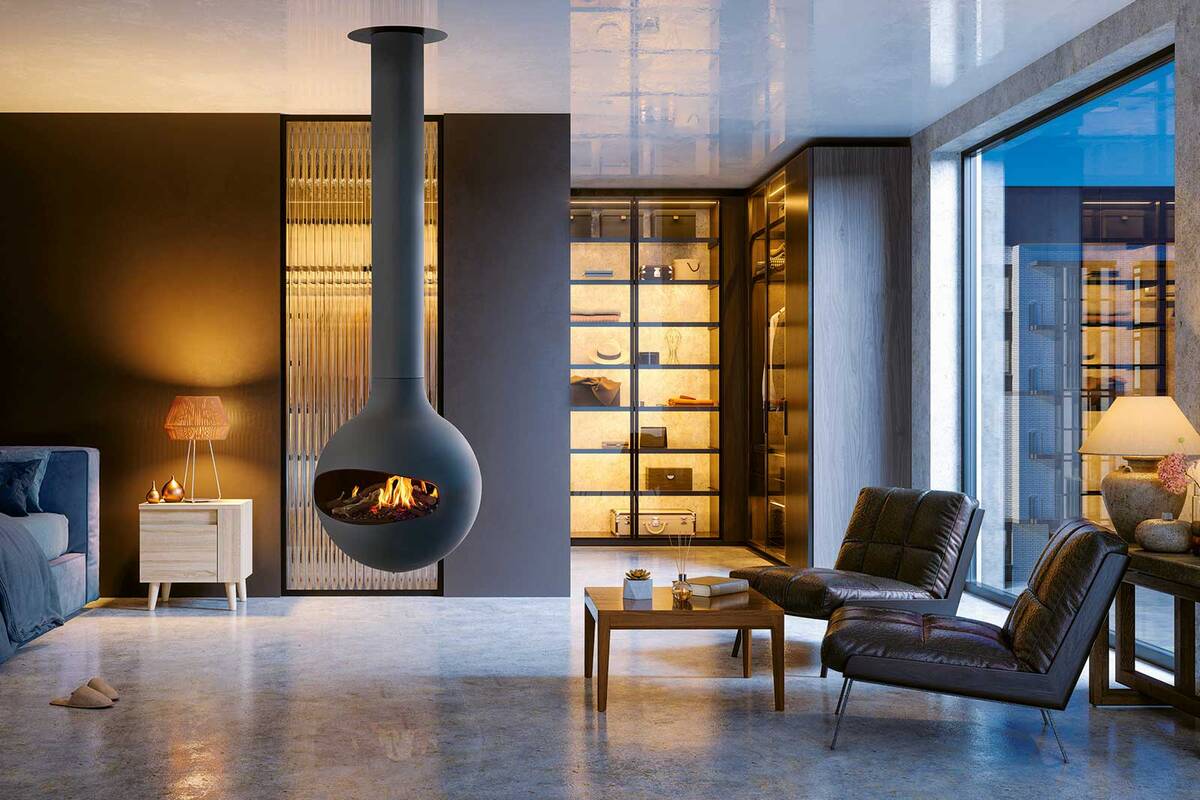 Sieht verdammt gut aus, ist emissionsfrei und bietet eine dreidimensionale Feuershow: Die Design-Feuerstellen von Focus verfügen über ein holografisches Bildschirmsystem mit echten Keramikscheiten. Das vertraute Geräusch von knisterndem Holz inklusive. Wirth &amp; Schmid.