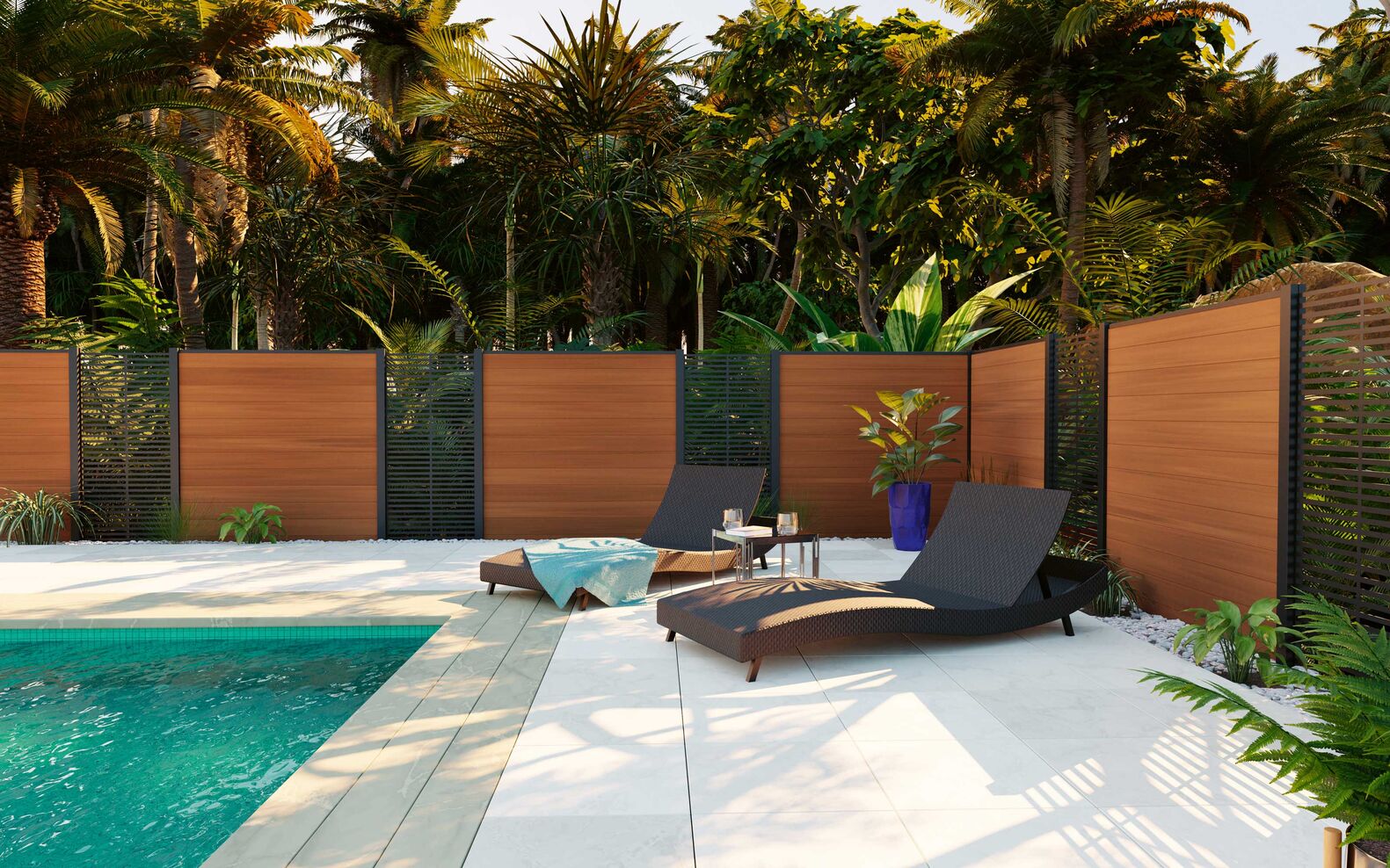 Der Sichtschutz «BOSTON Premium WPC» besteht aus einem hochwertigen Gemisch aus Holz und Kunststoff. Die zusätzliche Schutzummantelung verhindert Verfärbungen. Verschmutzungen lassen sich mühelos abwaschen. Die Elemente gibt es in fünf Farbtönen. Tomwood AG, www.tomwood.ch