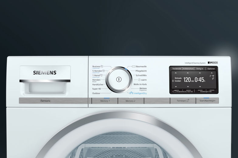 Intelligente Trockner kommunizieren mit der Waschmaschine und legen das geeignete Programm fest. www.siemens-home.bsh-group.com/ch/de/