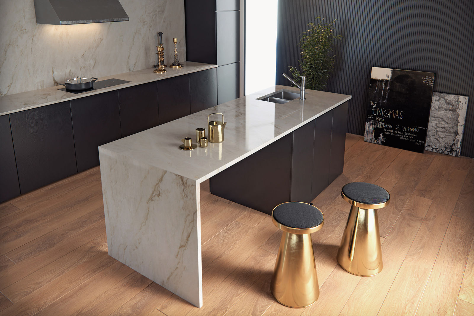 Die Oberfläche Sensa «Taj Mahal» besteht aus fleckenresistenetem, natürlichen Granit und eignet sich daher besonders für Küchen.