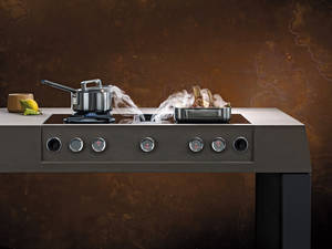 Wird der Abzug «Bora Professional 2.0» eingeschaltet, öffnet sich die Lüftungsklappe automatisch. Die Leistung von Kochfeld und Abzug kann ebenfalls gekoppelt werden, die Edelstahlkomponenten sind schnell gereinigt. Merial.