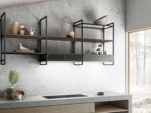 Ausgehend von zwei Grundkonfigurationen von 80 oder 160 cm kann in «Open Suite» zusätzliches Zubehör integriert werden, je nach Wunsch mit Absaugsystem, Leuchtpaneel oder Regalelementen aus Glas oder Metall. Elica über Adago Home GmbH.