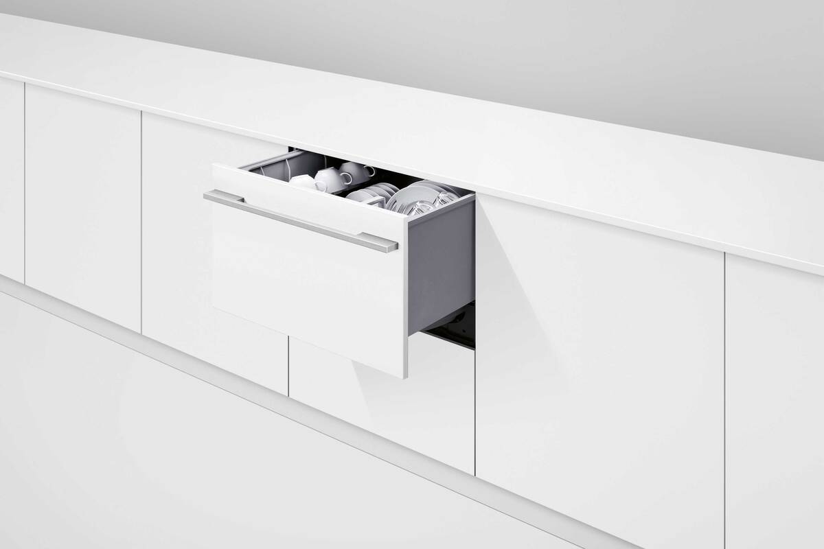 Ergonomische Design: Mit dem «DishDrawer» von Fisher &amp; Paykel wird das Ein- und Ausräumen des Geschirrspülers erleichtert. Die Schubladen können in rückenfreundlicher Höhe installiert werden. Merial Vertriebs AG.