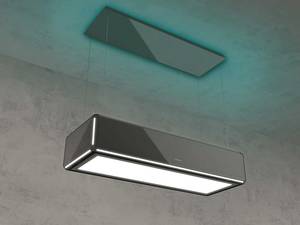 «Light-line» ist eine freihängende, höhenverstellbare Umluft-Deckenhaube. Schnell und effizient sorgt sie für reine Luft über dem Kochfeld und taucht die Szenerie auf Wunsch in farbiges Licht. Silverline AG.