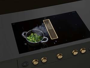 Der Drehregler ist zurück: Beim Induktionskochfeld «Interia Control 3.0» aus massivem Edelstahl, neu auch in trendigen Messing-oder Kupferfarben. ERGE Schweiz AG.